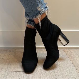 Black Sock Boot SCHUTZ Boots w/ Silver Block Heel